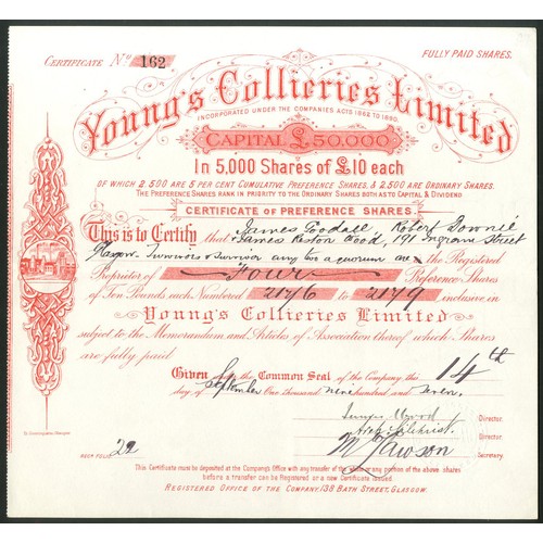 Great Britain: Young's Collieries Limited, £10 preference shares, 1907 ...