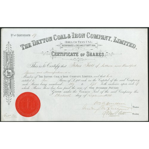 792 - U.S.A.: Dayton Coal & Iron Company Limited, £100 shares, 18[84], #59, issued to Titus Salt... 