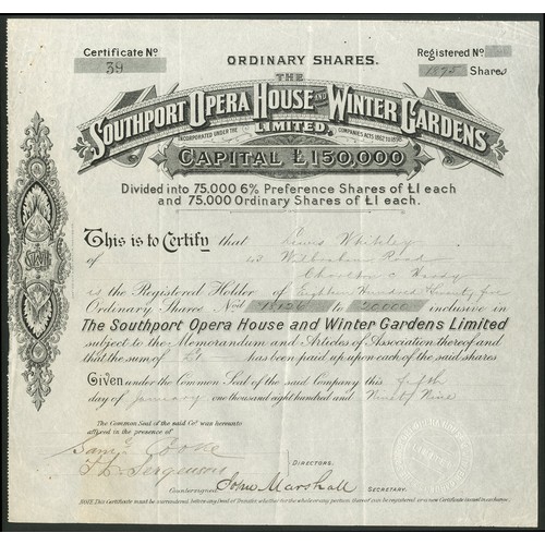 486 - Great Britain: Southport Opera House and Winter Gardens Ltd., a trio of certificates comprising ordi... 