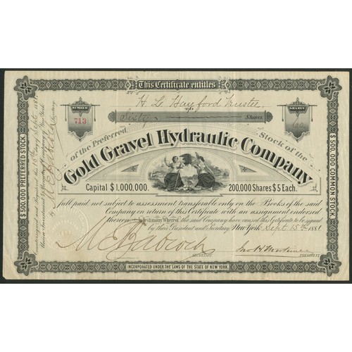 672 - U.S.A.: California, Gold Gravel Hydraulic Company, $5 shares, 188[1], #713, black. Incorporated in N... 