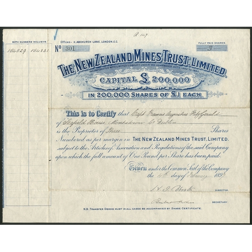 64 - New Zealand: New Zealand Mines Trust Limited, pair of certificates for &pound;1 shares, 189[5], #75,... 