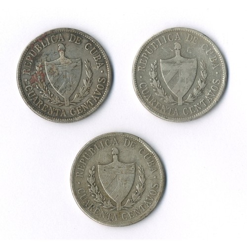 166 - Cuba, a group of 3 x 40 centavos, 1915, 1916 and 1920, generally fine.