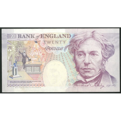 53 - Bank of England, G.E.A.Kentfield, £20, ND (1991), an error note, #E19 039255 almost no ink on the Qu... 