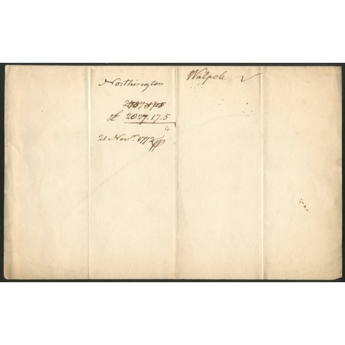 62 - Exchequer Receipt, 1772, certifying that &pound;115 7s 3&frac12;d was received from the Earl of Nort... 