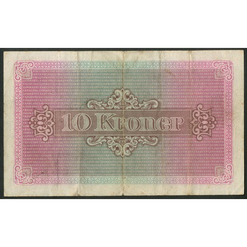 98 - Faeroe Islands, Second emergency issue, 10 kroner, 1940, #438830 C (Pick 11a). Near VF.... 