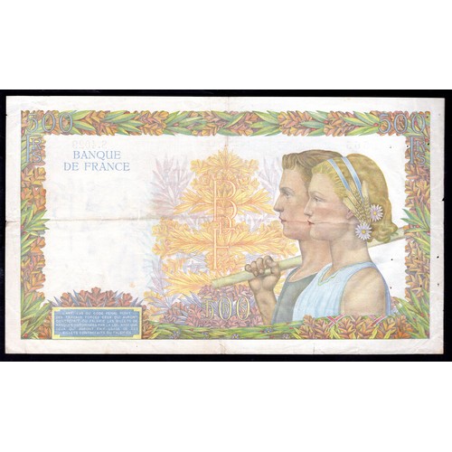 100 - France, Banque de France, 500 francs, 20-11-1941, #S.4029 565 (Pick 95b). Small nick at right edge, ... 