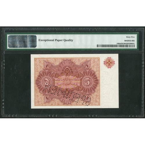 71 - Afghanistan: Ministry of Finance, 5 Afghanis, ND (1936), perforated SPECIMEN, block 3 in red (Pick 1... 