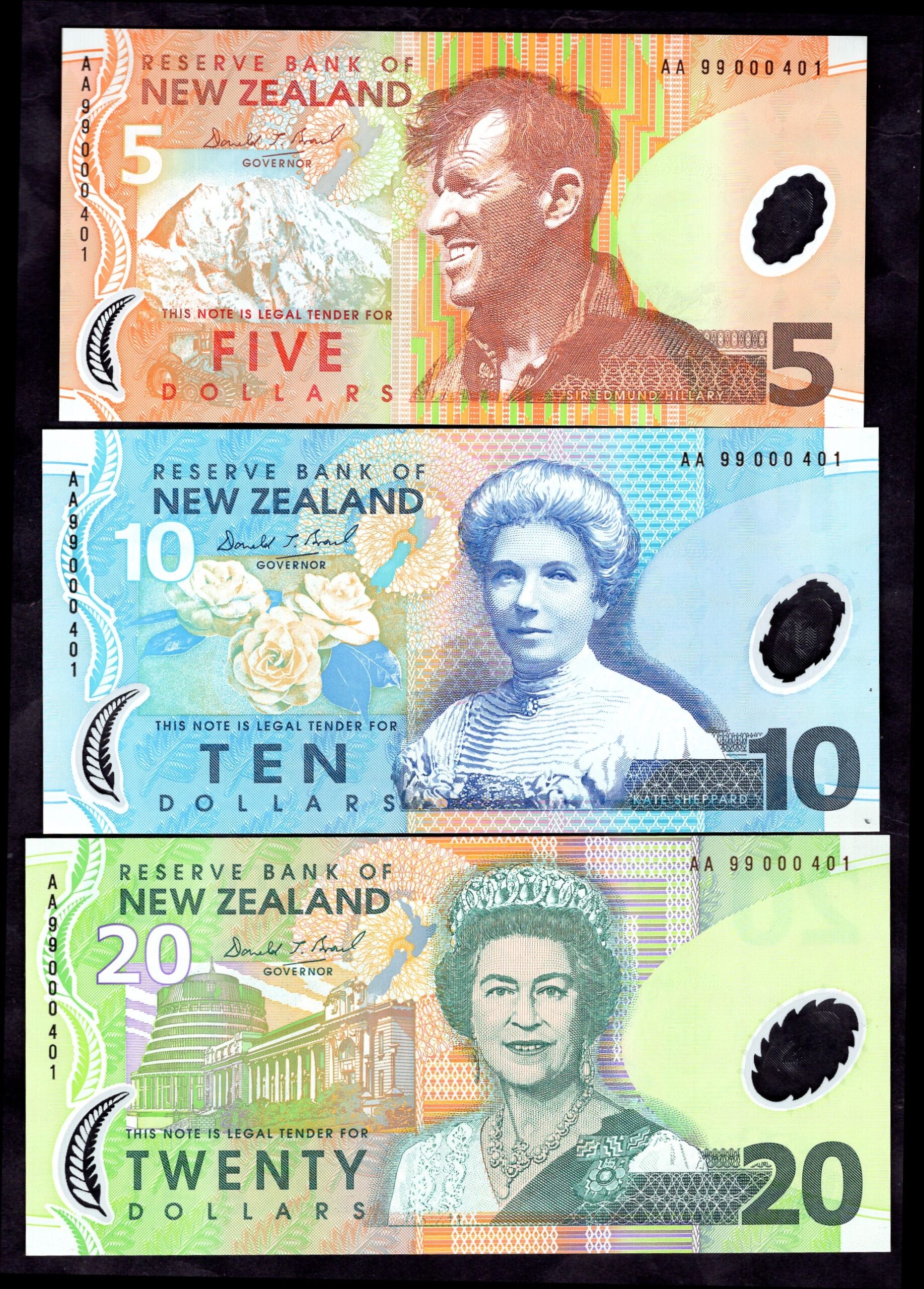 New Zealand: Reserve Bank, $5-$100, 5 notes, matching number set, (19 ...