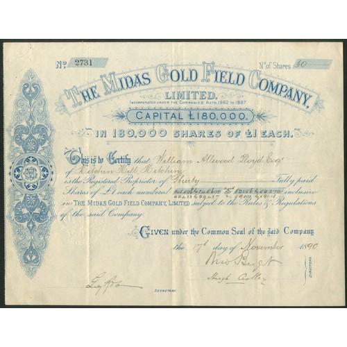14 - Australia: Midas Gold Field Company Limited, pair of certificates for &pound;1 shares, 18[90], #2731... 