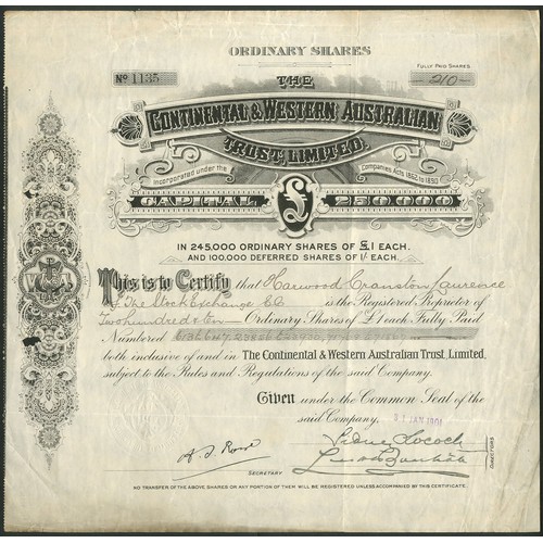 5 - Australia: Continental & Western Australian Trust Ltd., £1 ordinary shares, [1901], #1135, scrol... 