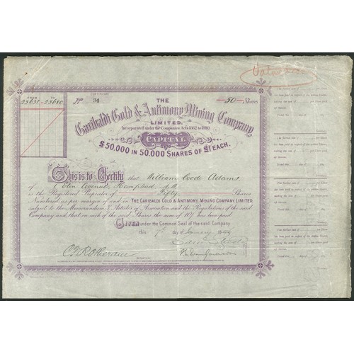 10 - Australia: Garibaldi Gold and Antimony Mining Company Limited, a group of 3 certificates for &pound;... 