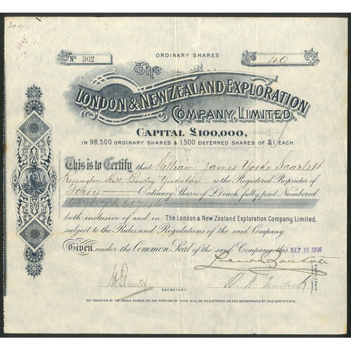 26 - New Zealand: London and New Zealand Exploration Company Limited, pair of certificates for &pound;1 s... 