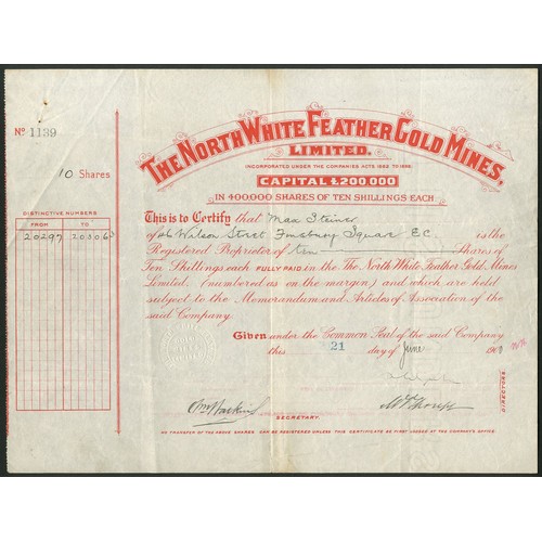 17 - Australia: North White Feather Gold Mines Limited, 10/- shares, 190[0], #1139, red. Registered 15th ... 