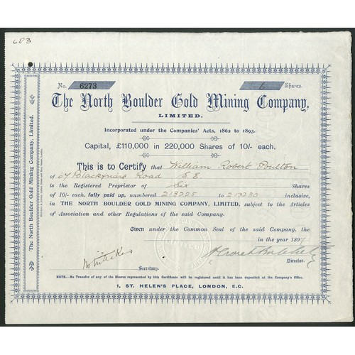 16 - Australia: North Boulder Gold Mining Co. Ltd., 10/- shares, 189[7], #6273, blue. Registered 19th Jul... 