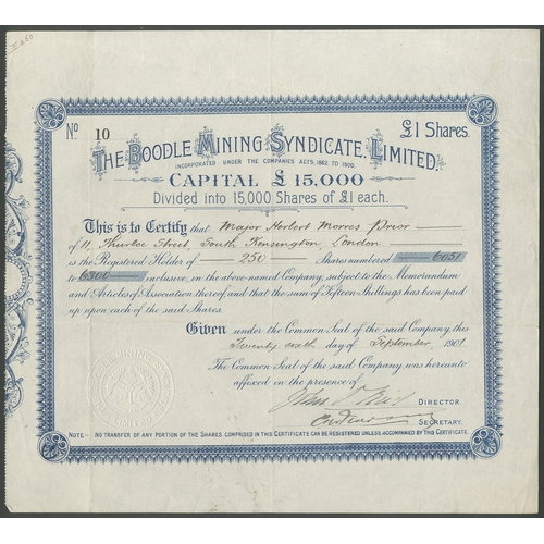 577 - U.S.A.: Boodle Mining Syndicate Limited., &pound;1 shares, 190[1], #10, blue. Registered 28th June 1... 