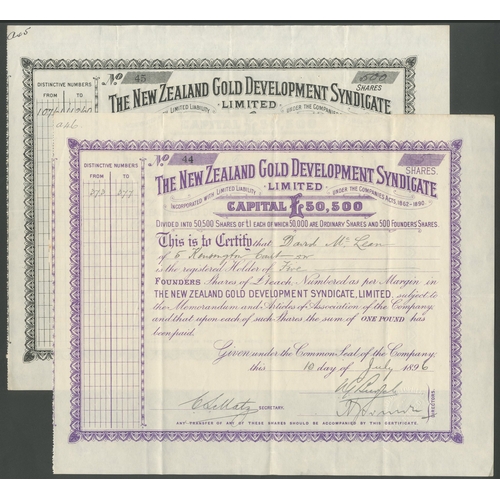 54 - New Zealand: New Zealand Gold Development Syndicate Ltd., a pair of certificates; &pound;1 ordinary ... 