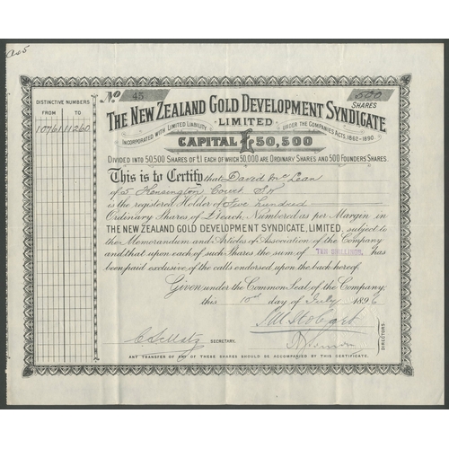 54 - New Zealand: New Zealand Gold Development Syndicate Ltd., a pair of certificates; &pound;1 ordinary ... 