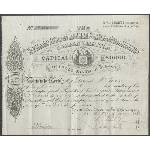106 - India: Wynaad Perseverence Estate & Gold Mining Co. Ltd., £1 shares, 188[2], #2350, printed by W... 