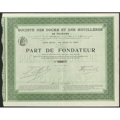 94 - French Indochina: Société des Docks et des Houillères de Tourane, founders share, Paris 1899, #1806,... 