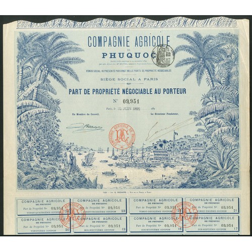 90 - French Indochina: Compagnie Agricole de Phuquoc, part de Propriété, 189[2], #9951, attractive piece ... 