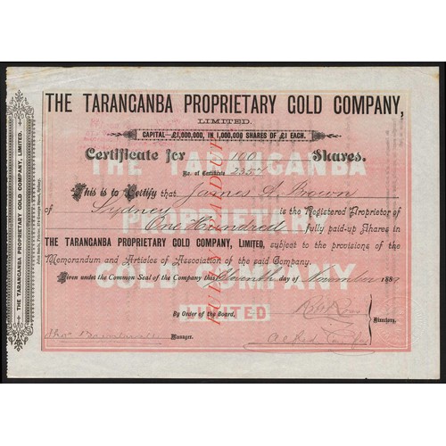 44 - Australia: Taranganba Proprietary Gold Company Limited, £1 shares, 188[9], #2357, black, pink underp... 