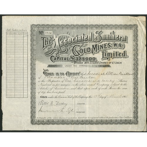 7 - Australia: Associated Southern Gold Mines (W.A.) Limited, £1 shares, 190[0], #1834, ornate border, b... 