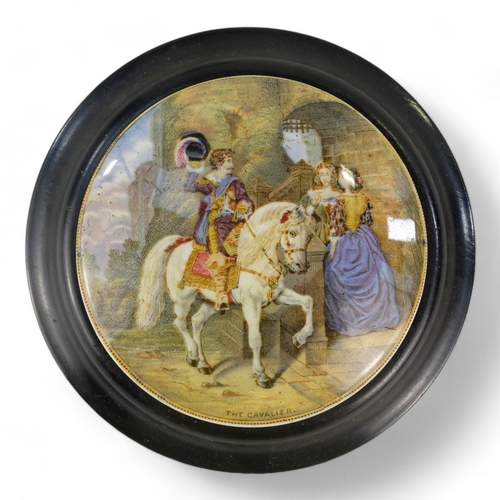 14 - A 19th century Prattware pot lid - view of Pegwell Bay, 10cm diameter, within a wooden frame, togeth... 