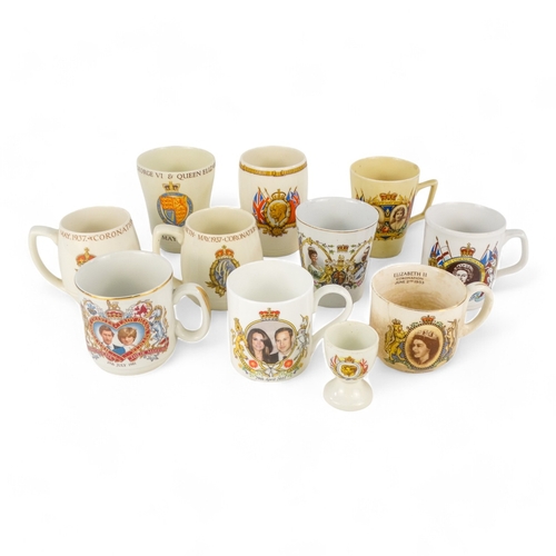 156 - A collection of ten Royal Commemorative mugs - early 20th century to current, together with a commem... 