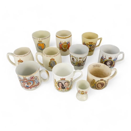 156 - A collection of ten Royal Commemorative mugs - early 20th century to current, together with a commem... 