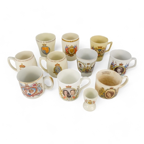 156 - A collection of ten Royal Commemorative mugs - early 20th century to current, together with a commem... 