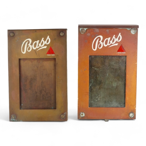 16 - A pair of 20th century Bass brewery branded external menu holders - copper of rectangular form with ... 