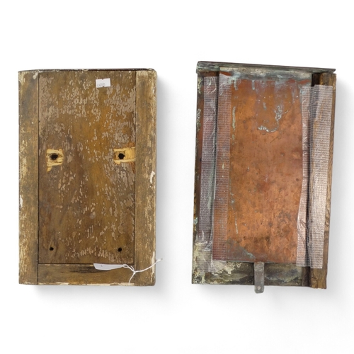 16 - A pair of 20th century Bass brewery branded external menu holders - copper of rectangular form with ... 