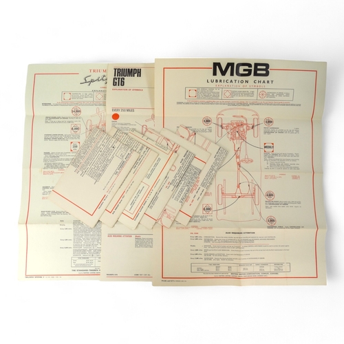 19 - A mid 20th century lubrication chart for an MGB - issued by Castrol Ltd, together with eight other l... 