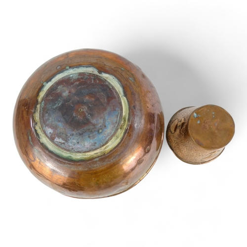 3 - An early 20th century copper jardiniere - with a foliate band on a scaled ground, 28cm diameter, tog... 