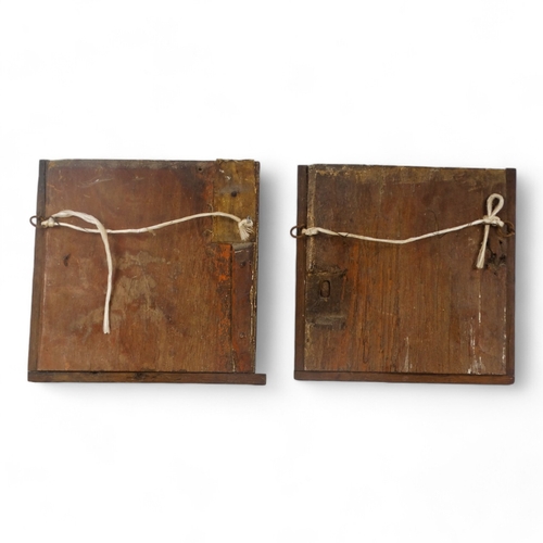 119 - A pair of late 19th/early 20th century oak plaques - decorated with male silhouettes, 29 x 29cm and ... 