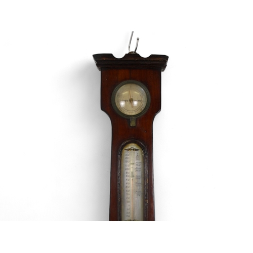 134 - A Victorian mahogany banjo barometer - with thermometer, height 93cm.