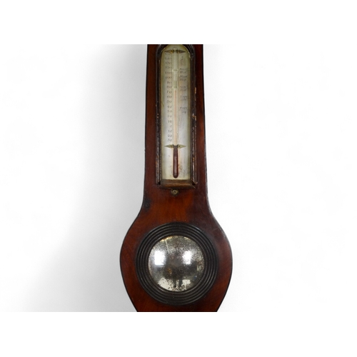 134 - A Victorian mahogany banjo barometer - with thermometer, height 93cm.