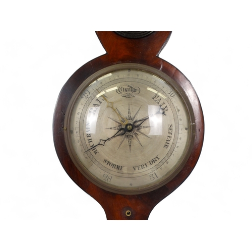 134 - A Victorian mahogany banjo barometer - with thermometer, height 93cm.