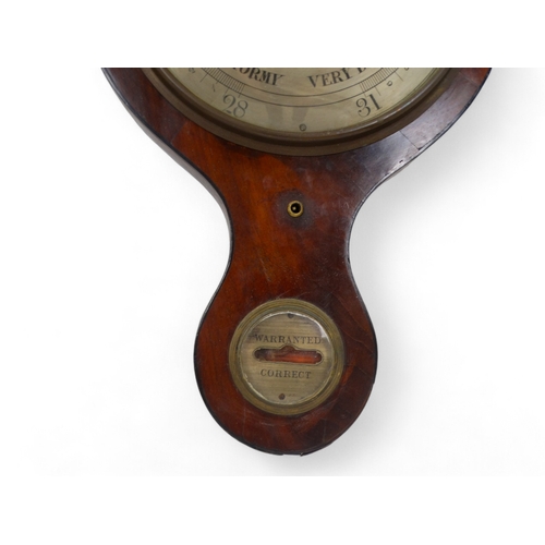 134 - A Victorian mahogany banjo barometer - with thermometer, height 93cm.