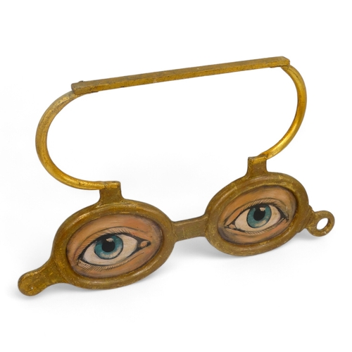 141 - A late 19th century French opticians shop sign - gilt and polychrome painted, modelled as a pair of ... 