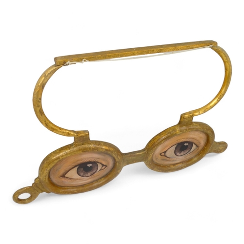 141 - A late 19th century French opticians shop sign - gilt and polychrome painted, modelled as a pair of ... 