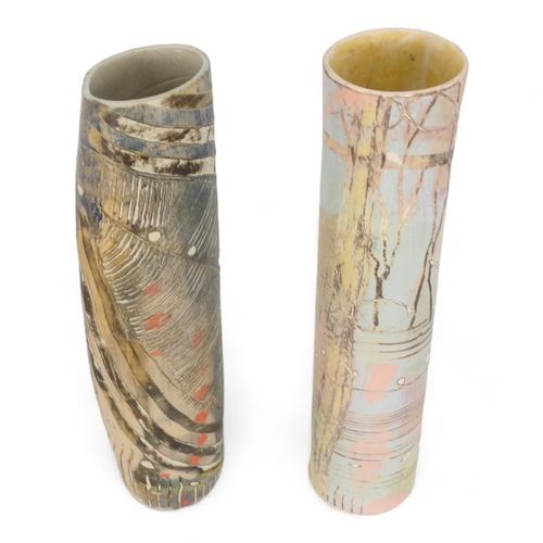 165 - A contemporary ceramic vase - polychrome painted with sgraffito and painted abstract design, 37cm hi... 