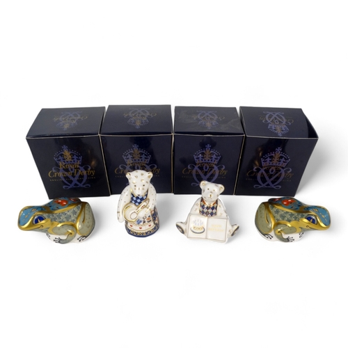 178 - A Royal Crown Derby paperweight - modelled as a fountain frog, boxed, 6cm high, together with three ... 