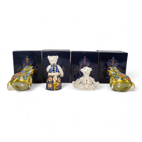 178 - A Royal Crown Derby paperweight - modelled as a fountain frog, boxed, 6cm high, together with three ... 