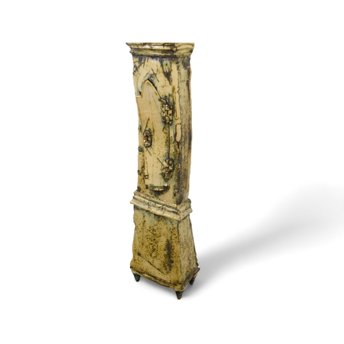 188 - A contemporary pottery clock - in the stylised form of a longcase, constructed in three sections, 15... 