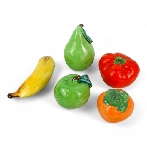 194 - Five 20th century ceramic fruits - including a banana, an apple, a pepper, a satsuma and a pear. (5)