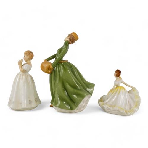 198 - A Royal Doulton figure - Grace, wearing a green dress, HN5163, 17cm high, together with two others, ... 