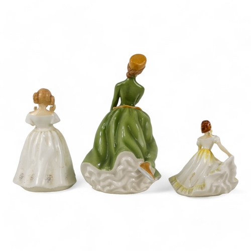 198 - A Royal Doulton figure - Grace, wearing a green dress, HN5163, 17cm high, together with two others, ... 