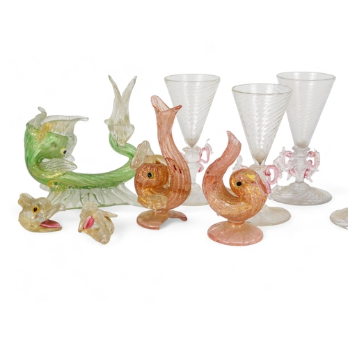 205 - A set of four 20th century Murano glass liqueur glasses - of spiral twist tapering conical form, tog... 