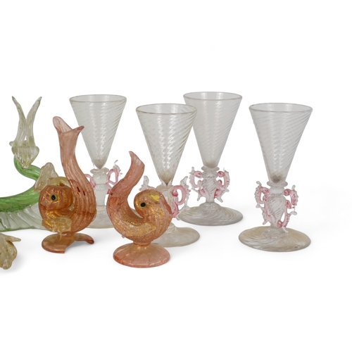 205 - A set of four 20th century Murano glass liqueur glasses - of spiral twist tapering conical form, tog... 